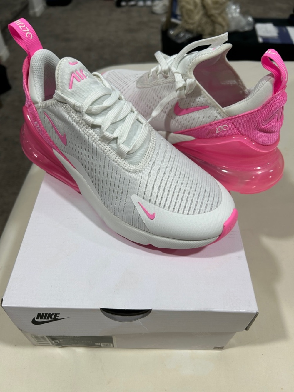 Nike White and Hot Pink Air Max 270 Low-Top Sneakers
